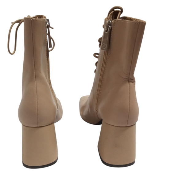 Zara Beige Square Toe Lace-Up Block Heel Ankle Boots Women’s Size 7.5 (38) - Picture 4 of 7